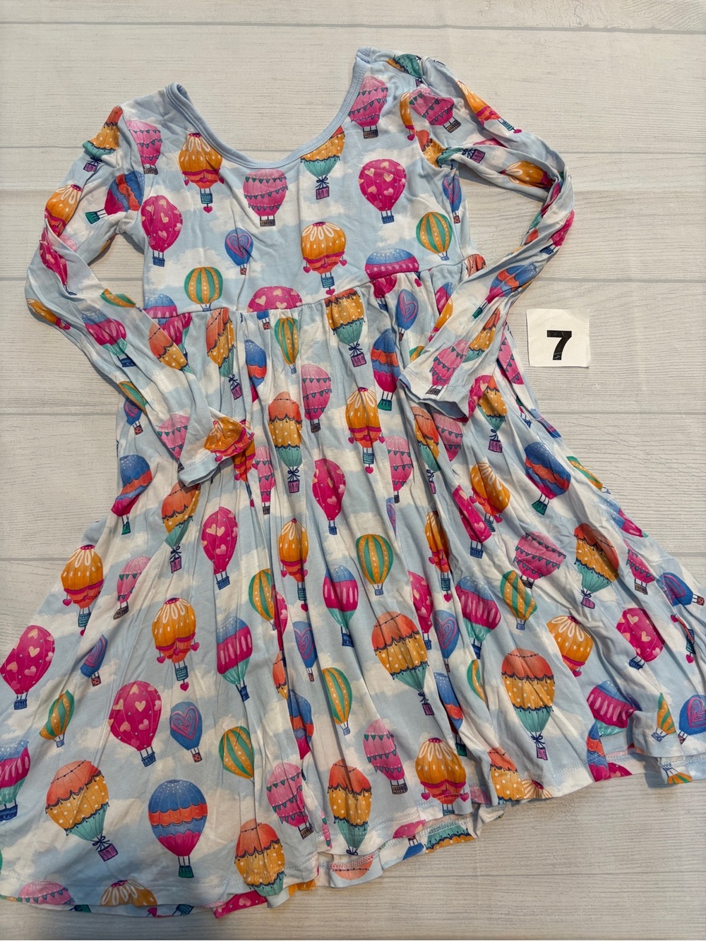 Little Sleepies Light Blue Hot Air Balloon Print Long Sleeve Dress